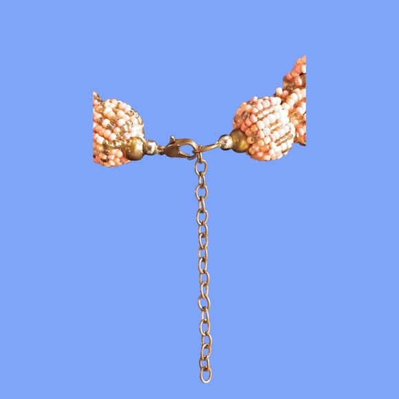 A Braided Multi-strand Seed Bead Necklace in a Peach or Light Coral Hue - Picture 3 of 3